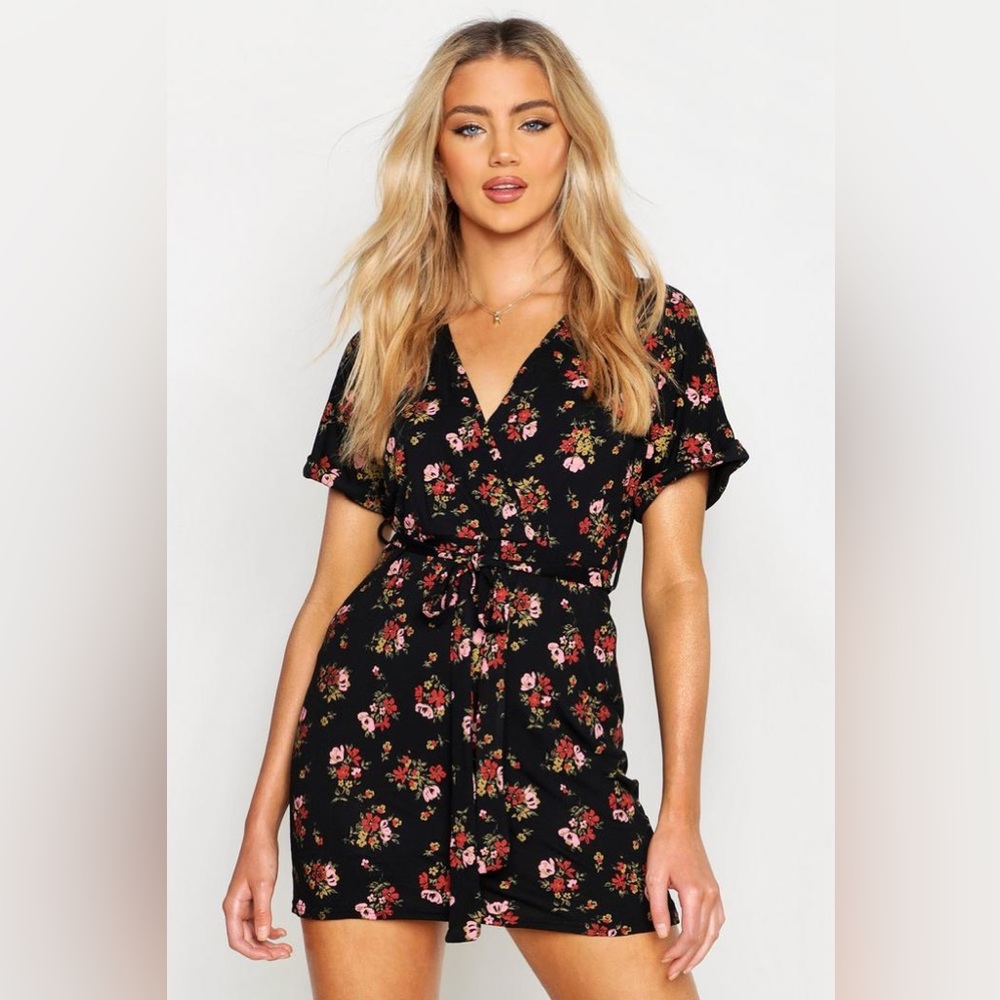 FLORAL TIE WAIST WRAP TEA DRESS